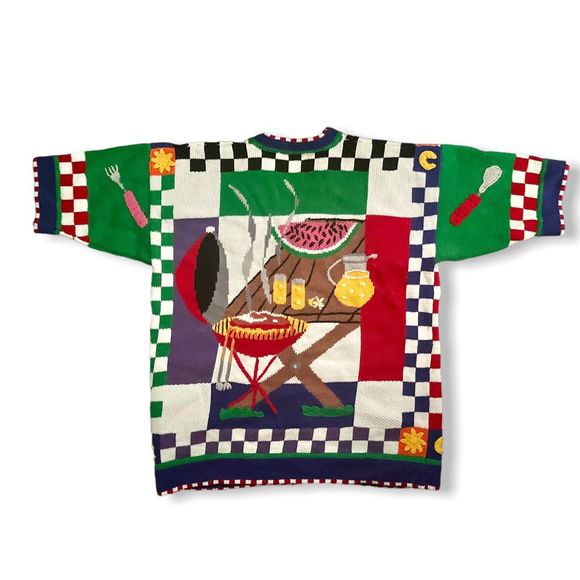 🔥insane🔥 Vintage Colorful BETEKZ 3/4 Sleeved Cardigan Picnic Themed - Picture 5 of 15